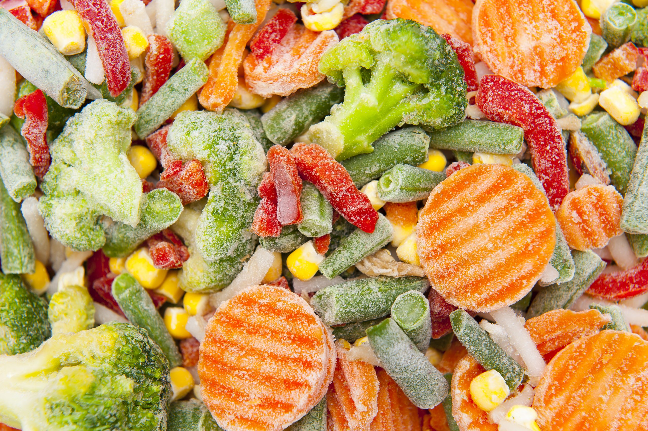 Frozen vegetables in a vegetable processing facility